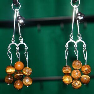 Handmade Clip-On Earrings - BEAUTIFUL Small Brown Marbles - CFH 37